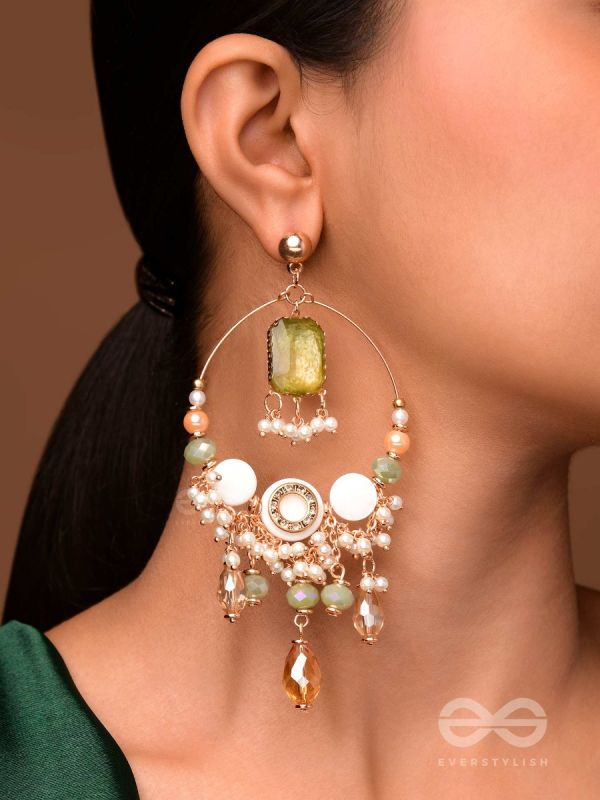 Navodha - The Wedded Dazzle - Statement Golden And Green Embellished Earrings