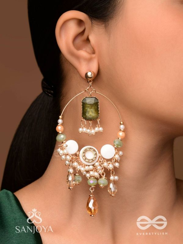 Navodha - The Wedded Dazzle - Statement Golden And Green Embellished Earrings