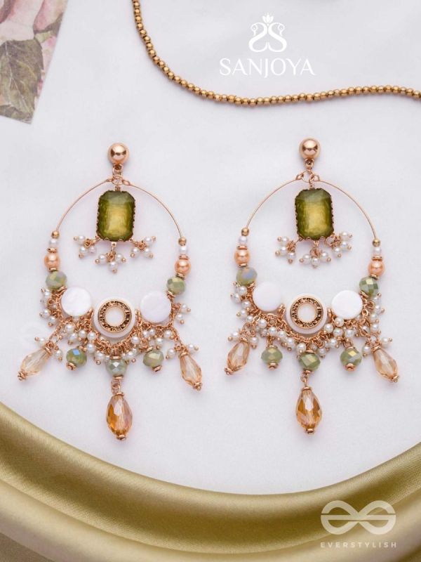 Navodha - The Wedded Dazzle - Statement Golden And Green Embellished Earrings