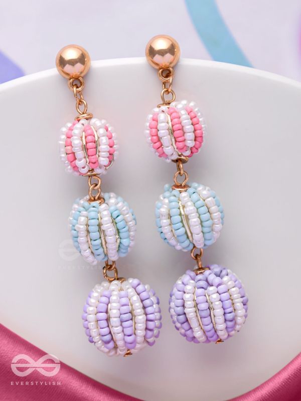 COTTON CANDY CHARMS -  CUTE BEADED EARRINGS (PURPLE, BLUE & PINK)