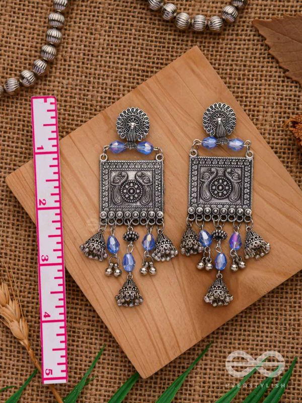 Trendy Peacock Oxidised Silver Look Earrings with Ghungroo Beads   Sasitrends