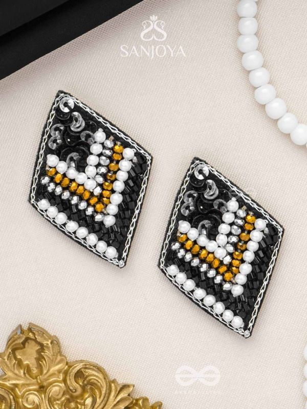 Anavila - The Night's Symphony - Sequins, Cutdana And Beads Hand Embroidered Stud Earrings (Black)