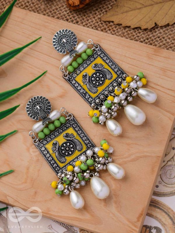 THE CHARTREUSE PEARL - EMBELLISHED OXIDISED EARRINGS