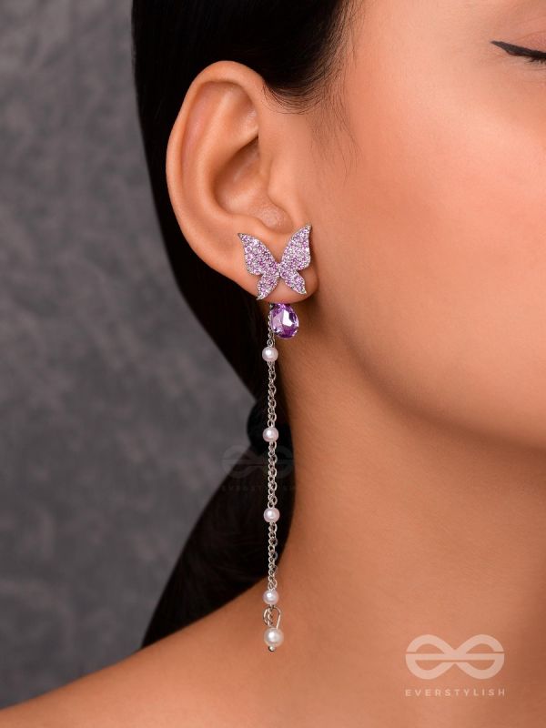 A PURPLE MIRACLE - SILVER PEARL EAR JACKETS