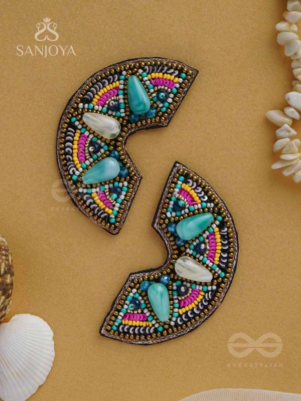 PARIDYUDHI - THE OCEAN WHISPERS - SEQUINS, BEADS, AND MARBLE DROP EMBROIDERED EARRINGS (MULTICOLOR)