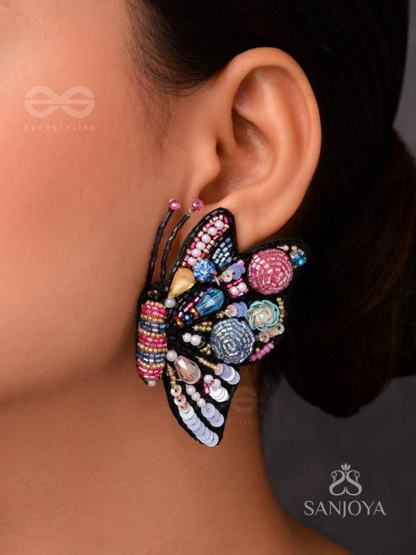 VANYAPADMINI - THE GILDED FLUTTER - SEQUINS, PEARL, BEADS AND CUTDANA EMBROIDERED EARRINGS (MULTICOLOR)