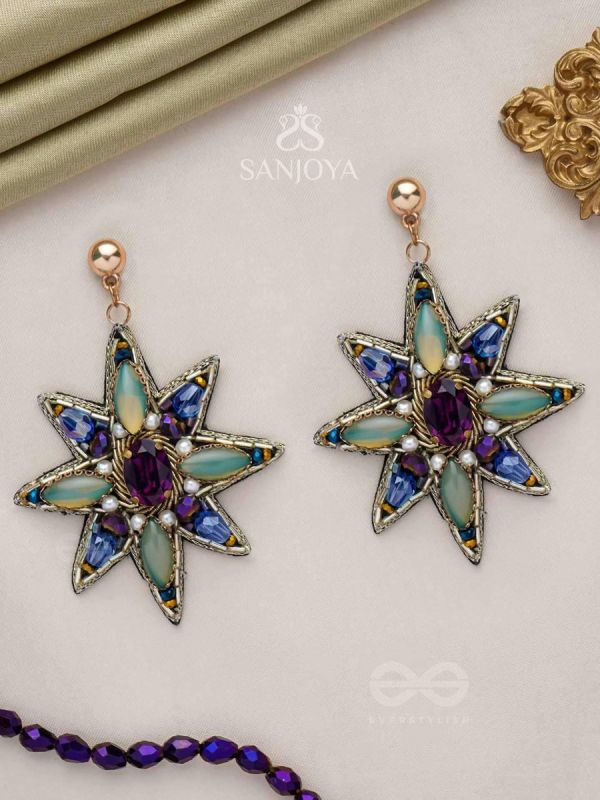 NAKSHATRIKA - THE CELESTIAL SPARKLE - STONE, BADS AND PEARLS EMBROIDERED EARRINGS (MULTICOLOR)