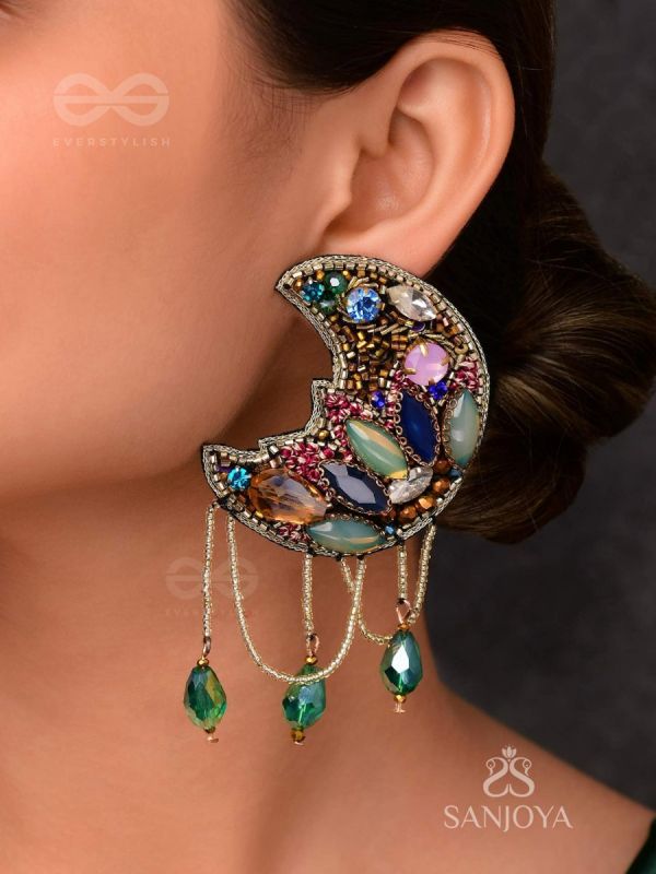 KIRANMAYI - THE MOON RAYS - CUT DANA, GLASS DROP AND STONE EMBROIDERED EARRINGS (MULTICOLOR)