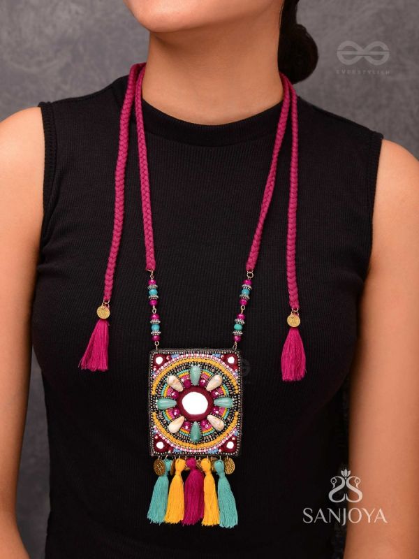 ABHATI - THE BRIGHT APPEARING - BEADS, SEQUINS, MIRROR AND METAL COINS EMBROIDERED NECKPIECE