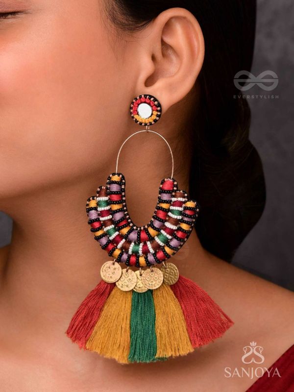 KALATMAKA - THE ARTISTIC AURA - MIRROR, BEADS AND METAL COIN EMBROIDERED EARRINGS