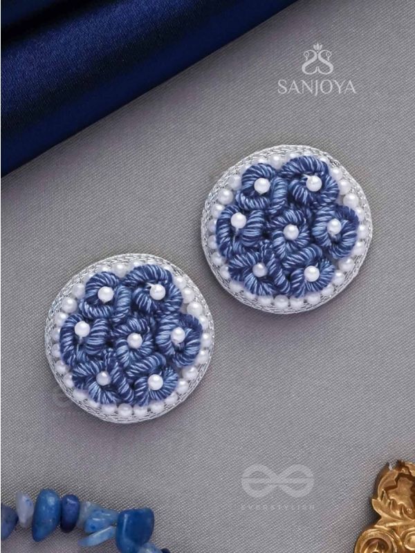 VARALI - THE LUSH MEADOW - PEARL AND THREAD EMBROIDERED EARRINGS (BLUE)