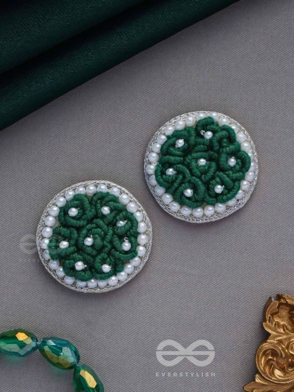 VARALI - THE LUSH MEADOW - PEARL AND THREAD EMBROIDERED EARRINGS (GREEN)