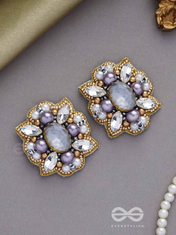 CHANDRAVALLI - THE SMOKY MOON - STONE, PEARLS AND BEADS EMBROIDERED EARRINGS (GRAY)