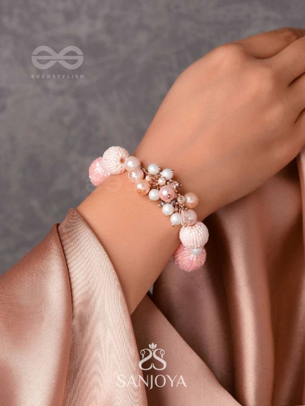 RAMNEEYA - THE LOVELY GRACE - PEARLS AND BEADS EMBROIDERED BRACELET (PINK)