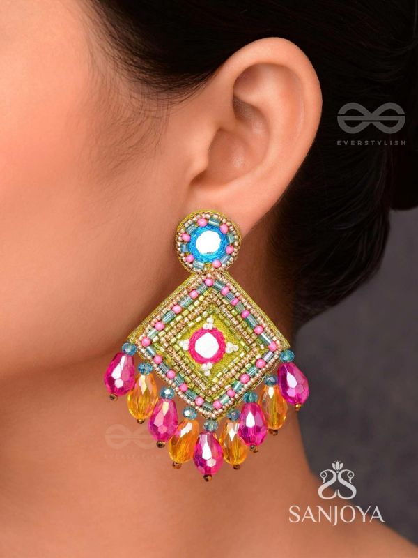 VARNARANGINI - COLORFUL BEAUTY - MIRROR, BEADS AND CUT DANA EMBROIDERED EARRINGS