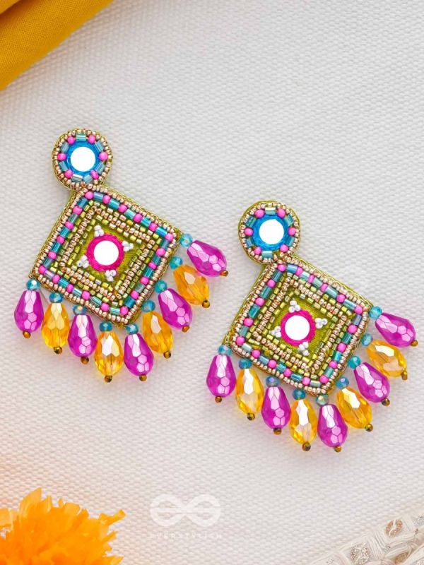 VARNARANGINI - COLORFUL BEAUTY - MIRROR, BEADS AND CUT DANA EMBROIDERED EARRINGS