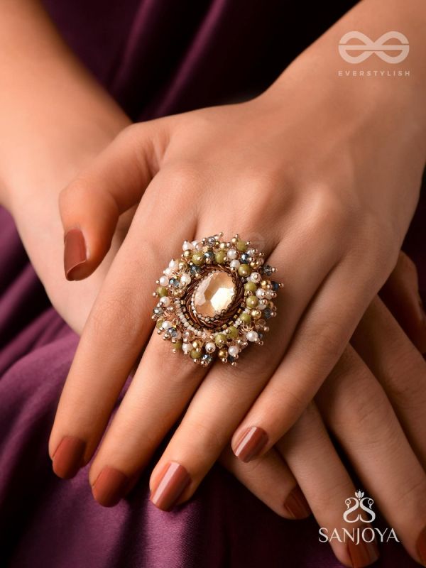 PRAKHYAATI - THE ILLUMINATING CRYSTAL - STONE AND BEADS EMBROIDERED RING (MULTICOLOR)