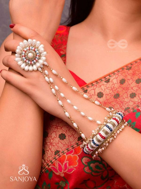 Shukti - Source Of Pearls - Beads, Cutdana And Pearls Hand Embroidered Haathphool