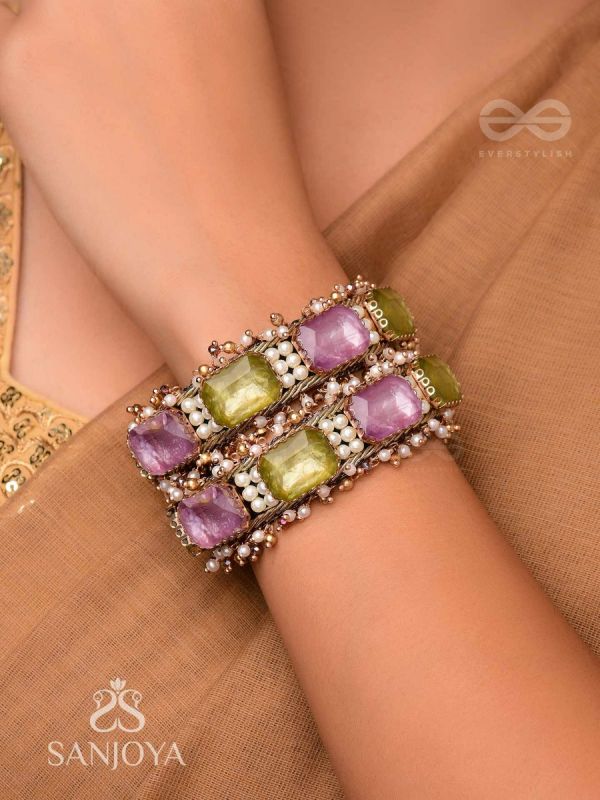 ANTIKA - FINELY MADE - STONE AND BEADS EMBROIDERED BANGLES (SET OF 2)