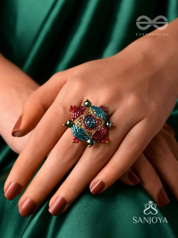 Vilasata - The Radiant Charm - Beads And Cutdana Hand Embroidered Ring