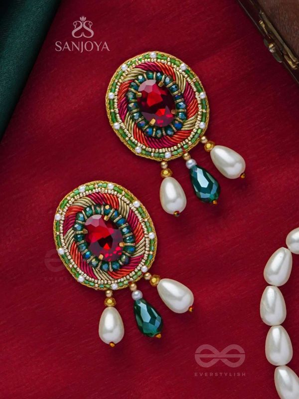 ARUNRATNA - THE RED GEM - BEADS, PEARLS AND STONE EMBROIDERED EARRINGS (MULTICOLOR)