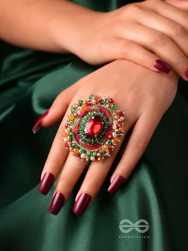 VIBHRAJITA - THE SPARKLING GEM - BEADS, CUTDANA AND PEARLS EMBROIDERED RING (MULTICOLOR)