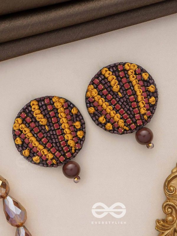 MRDU - THE SOFT NUANCE - RESHAM AND BEADS EMBROIDERED EARRINGS (BROWN)