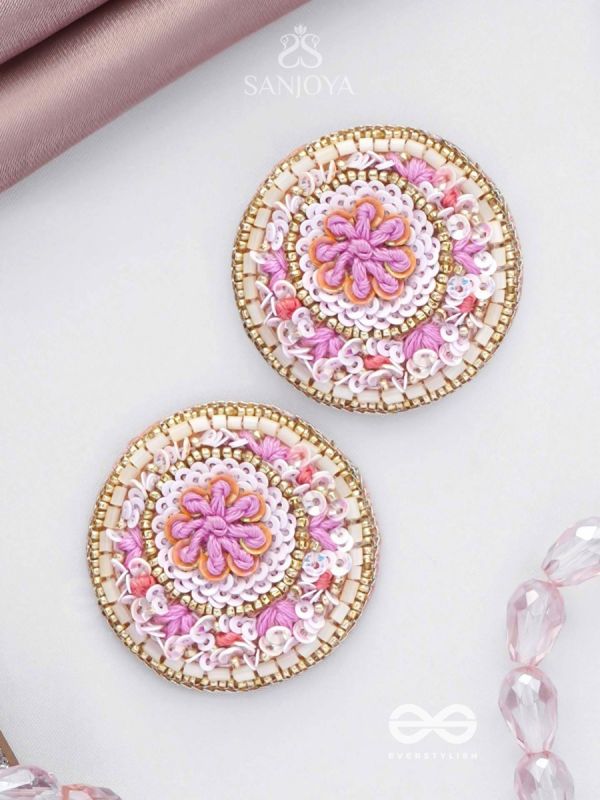 PUSHPITA - FLORAL RADIANCE - SEQUINS AND CUTDANA  EMBROIDERED STUD EARRINGS