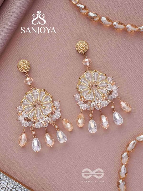 PRASANNA - THE PURE - BEADS AND GLASS DROPS EMBROIDERED EARRINGS