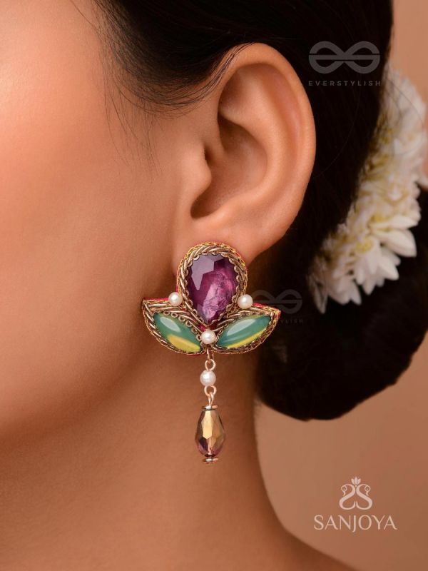 MANIRANJINI - DELIGHTENING IN JEWELS - STONES, BEADS, GLASS AND PEARL DROP EMBROIDERED EARRINGS
