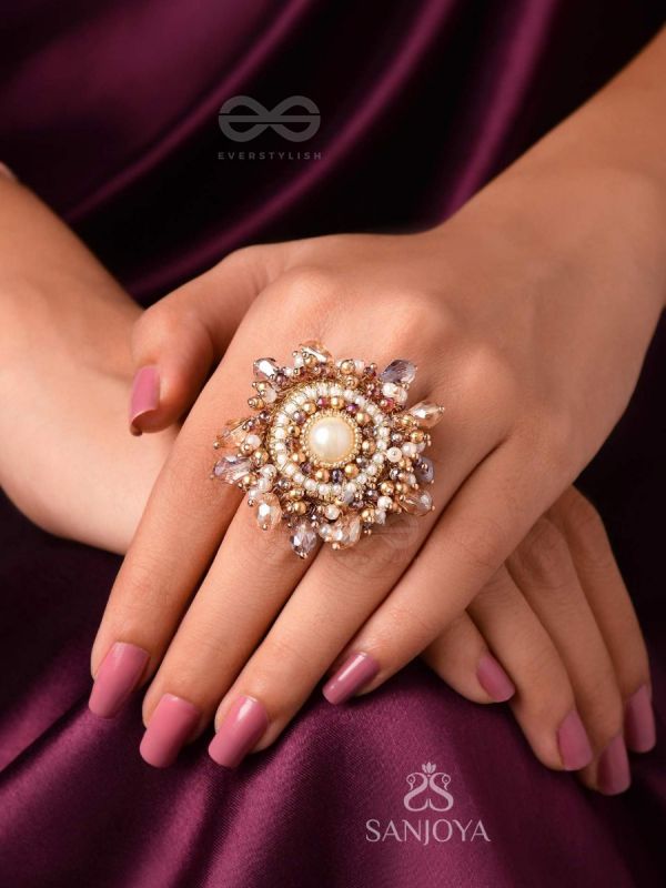 ANUKULIKA - THE REGAL BRILLIANCE - PEARLS AND BEADS EMBROIDERED RING