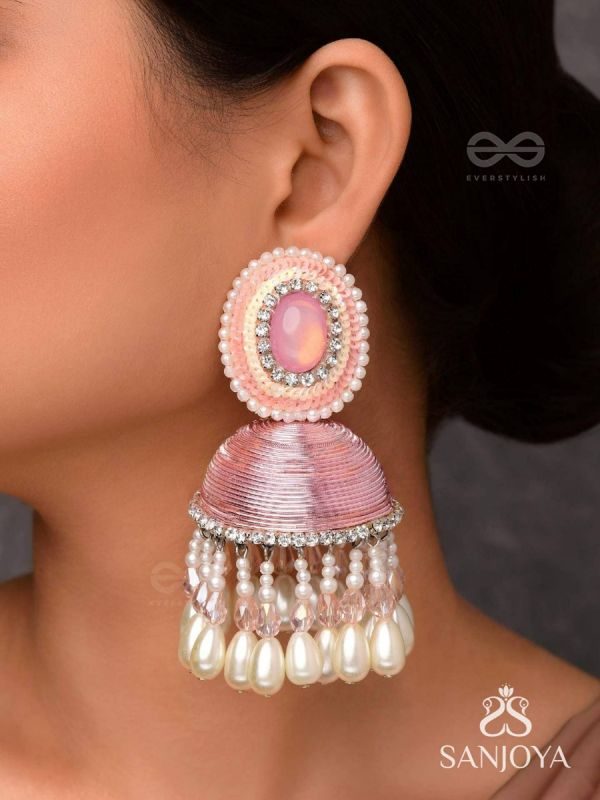 ADHAMA - THE BLUSHING RADIANCE - STONE, SEQUINS AND PEARLS EMBROIDERED EARRINGS