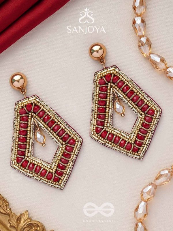 PREDHA - CLASSIC ALLURE - BEADS AND GLASS DROP EMBROIDERED EARRINGS