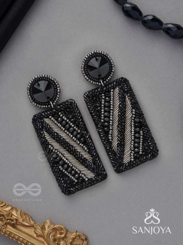 RATRIKANTA - THE BEAUTY OF DARK - BEADS AND STONE EMBROIDERED EARRINGS