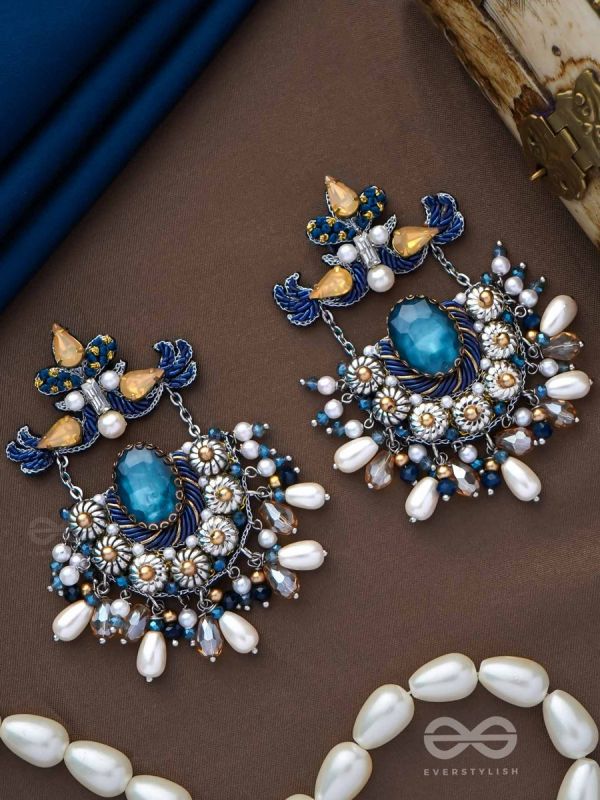 RAJATCHANDALI - THE MOON'S GLAMOUR - STONE, PEARL DROPS AND BEADS EMBROIDERED EARRINGS 