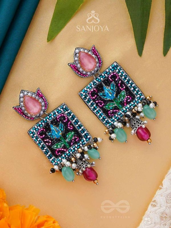 DYUTI - THE BLOOMING RADIANCE - STONES, PEARLS AND BEADS EMBROIDERED EARRINGS (MULTICOLOR)