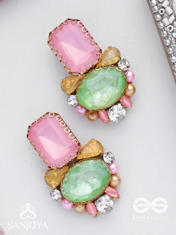 Varneeya - The Hued Jewels - Stones Hand Embroidered Earrings