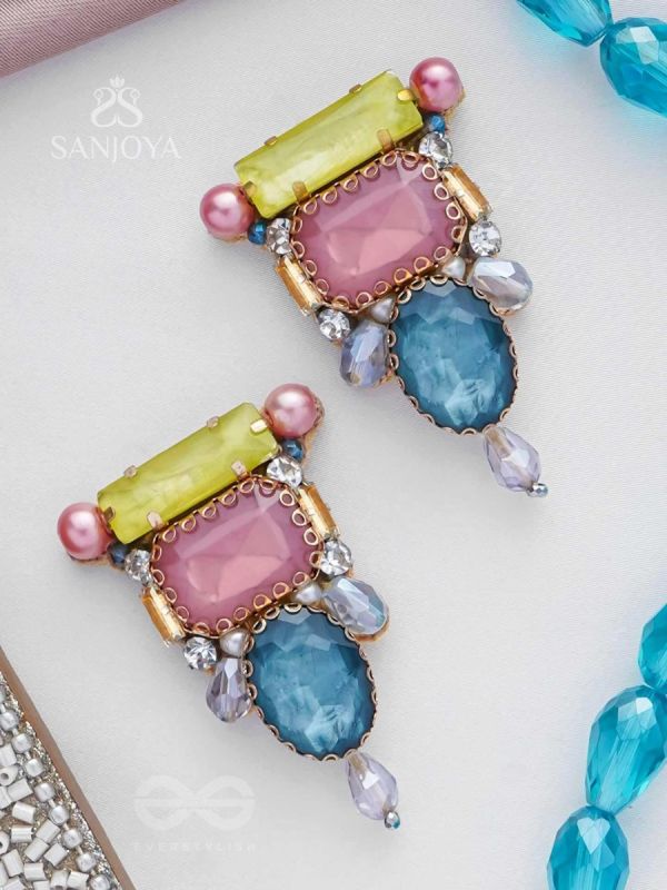 SHRITA - ADORNED WITH STONES - STONE, PEARLS AND GLASS DROP EMBROIDERED EARRINGS