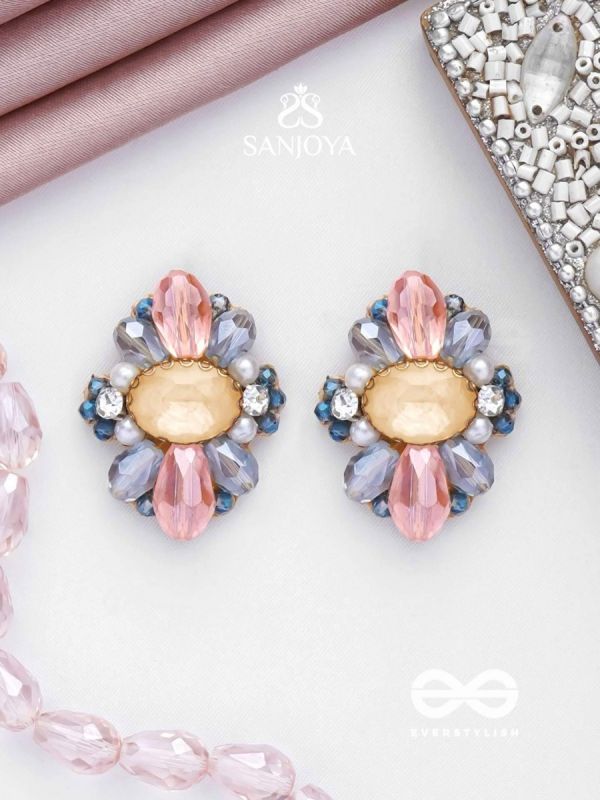VISHESHAVALI - THE EXQUISITE PICK -STONE, PEARLS AND BEADS EMBROIDERED STUD EARRINGS