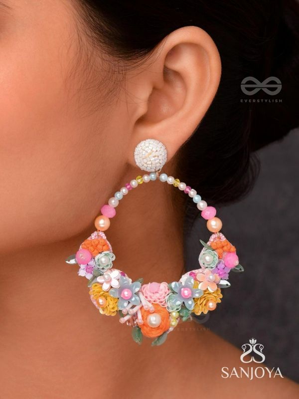 APANIDRA - THE FLORAL BEAUTY - SEQUINS, BEADS AND PEARLS EMBROIDERED EARRINGS