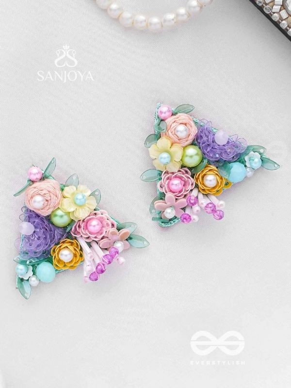 PRASUVANI - BLOOMING INTO SPRING - SEQUINS, BEADS AND PEARLS EMBROIDERED STUD EARRINGS
