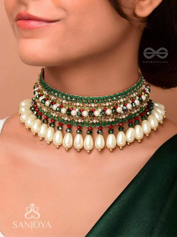 Shrimat - Decorated With Royalty - Pearls, Beads And Cutdana Hand Embroidered Neckpiece