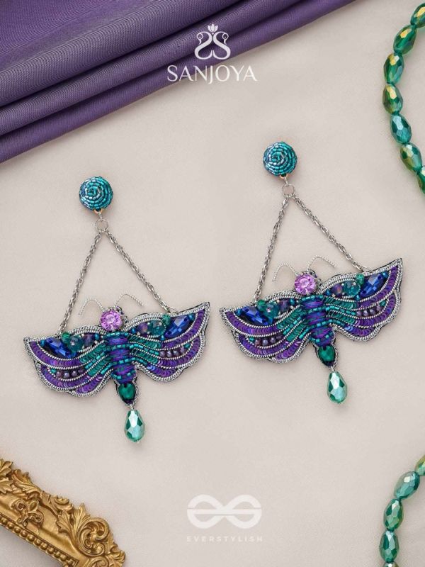 MAINAKA - THE MAGNIFICENT WINGS - SEQUINS, STONES AND BEADS EMBROIDERED EARRINGS