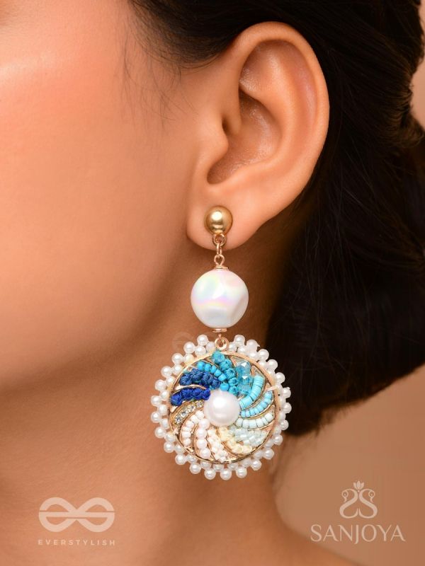 Nirghata- The Tidal Storm- Resham, Beads And Pearl  Hand Embroidered Earrings