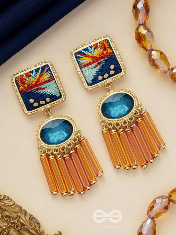 Ajyavari - The Seashore Sunshine - Resham And Stone Hand Embroidered Earrings