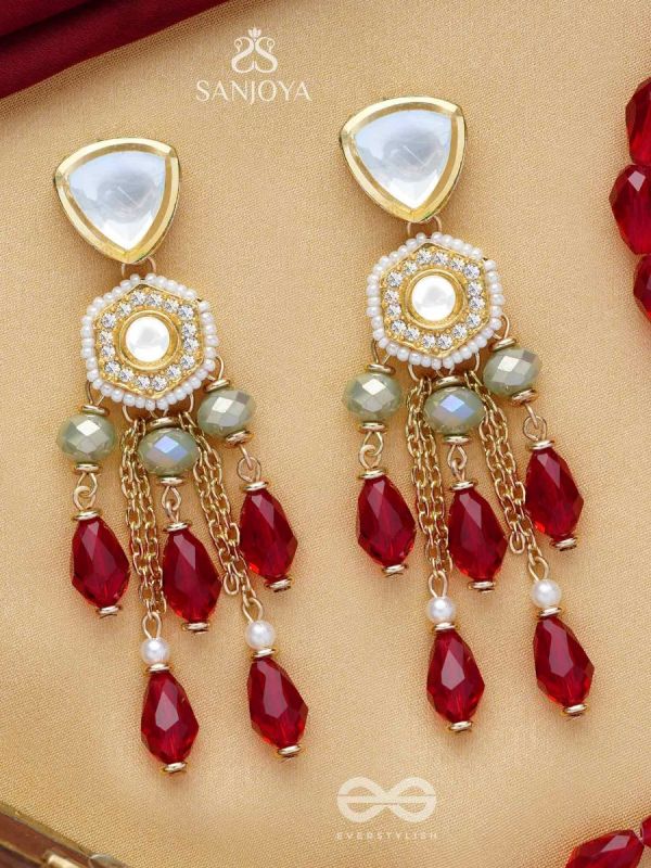 Prenkha - Scarlet Sways - Golden Embellished Polki And Kundan Earrings
