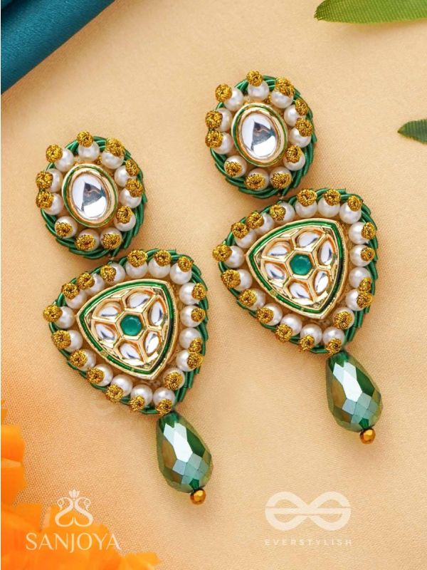 Atavika - The Mystic Glow - Beads, Polki And Kundan Finished Hand Embroidered Earrings