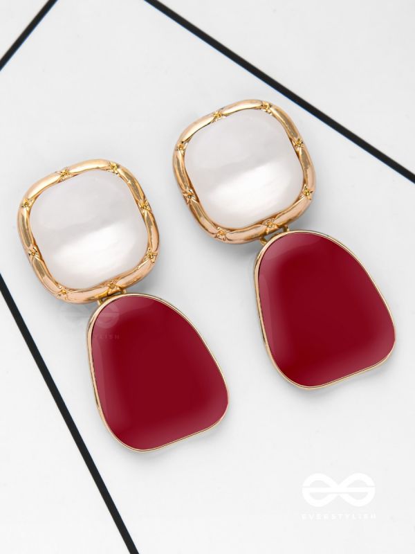 THE RUBY RADIANCE - GOLDEN EMBELLISHED DROP EARRINGS