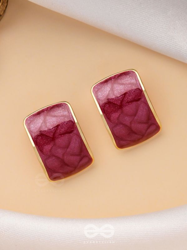 THE CLASSIC RADIANCE  - GOLDEN ENAMELLED STUD EARRINGS (RED)