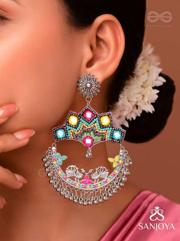 SHRICHINMAYA - THE ETERNAL BEAUTY - SEQUINS, BEADS AND PEARLS EMBROIDERED AND OXIDISED EARRINGS